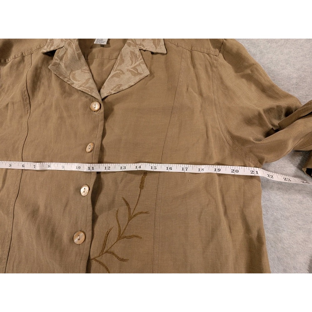 Wildroot Lagenlook Shirt Small Jacket Tan Embroidered Silk Linen Boho - Picture 9 of 10
